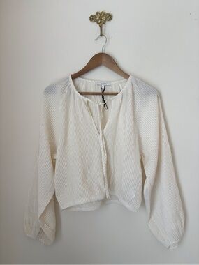 Scalpers Cream & Metallic Gold Striped Peasant Top XL NEW